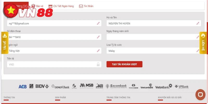 Người chơi cần cung cấp thông tin cá nhân chính xác khi tạo tài khoản trên VN88